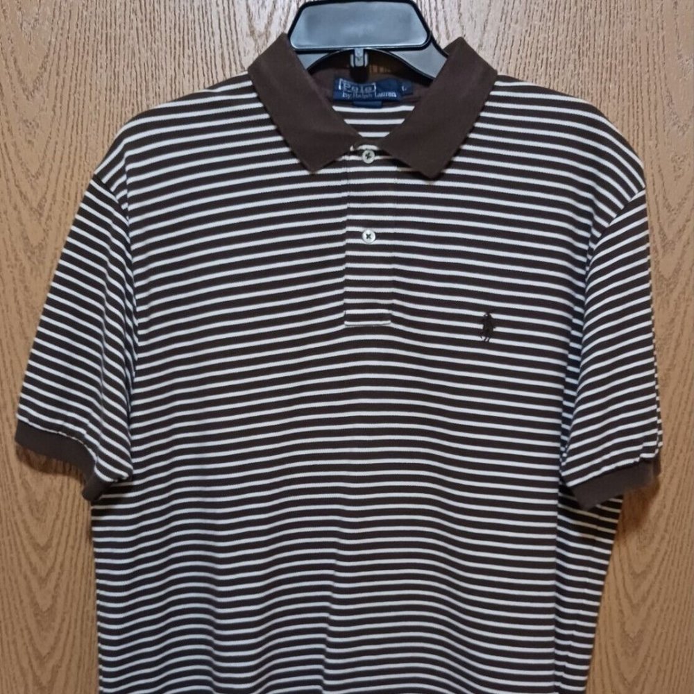 Polo (Ralph Lauren)-(Brown Stripe)-(Size L)-(Pre-owned)-(New Condition)-$30.00 - Picture 1 of 4